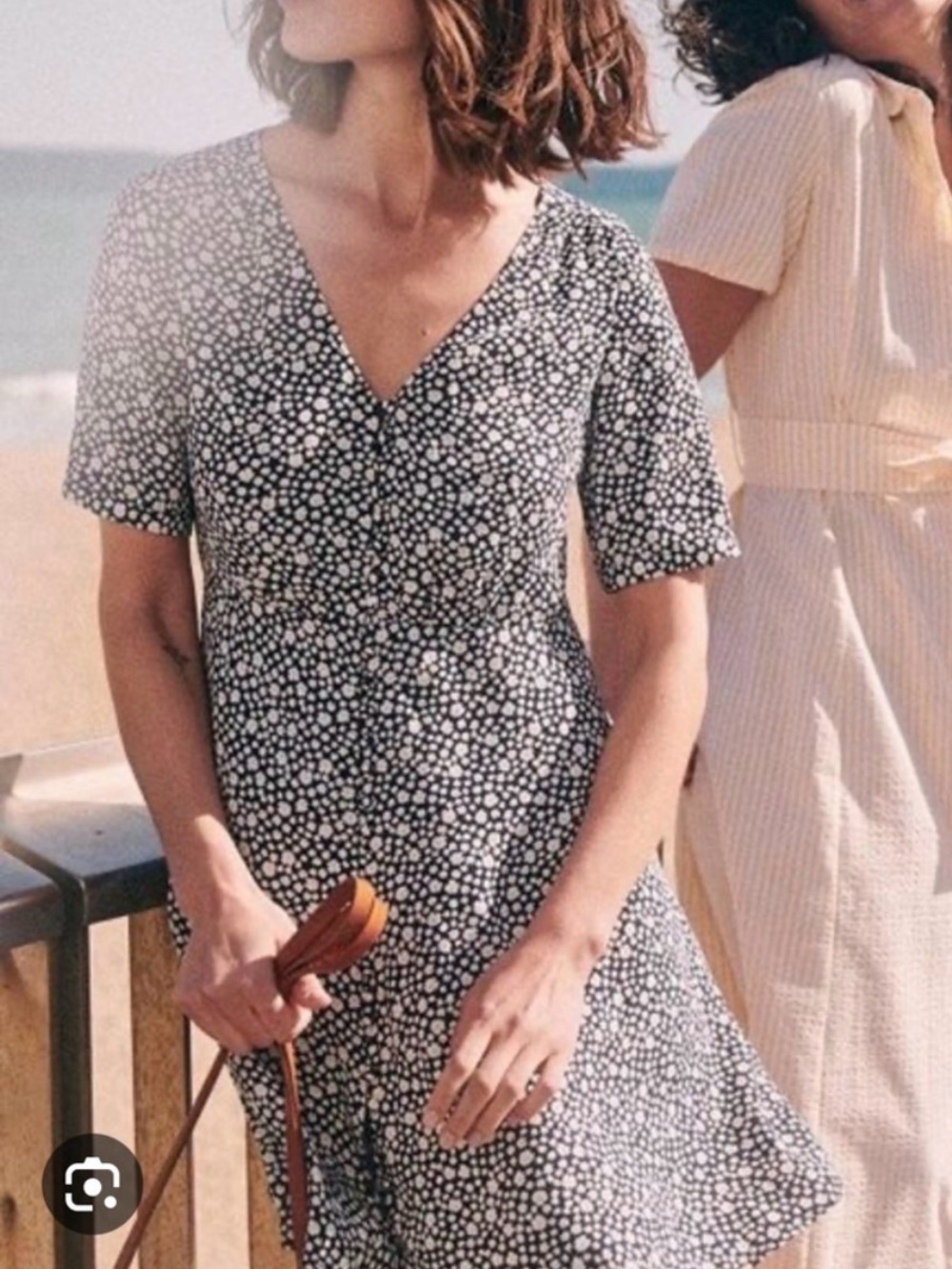 Sezane Sola Dress size 36/4 Navy and White Floral Midi Dress